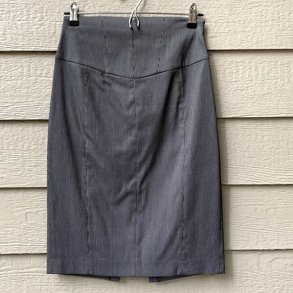 Express Black and White Pinstripe Lace Up Back Corset Pencil Skirt